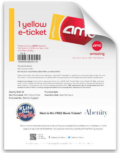 Item AMC Yellow ETicket Abenity Store